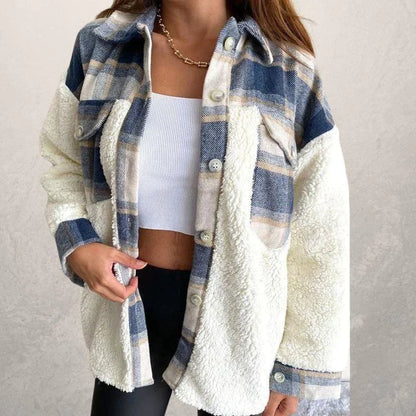 Women's plaid fluffy winter jacket coat