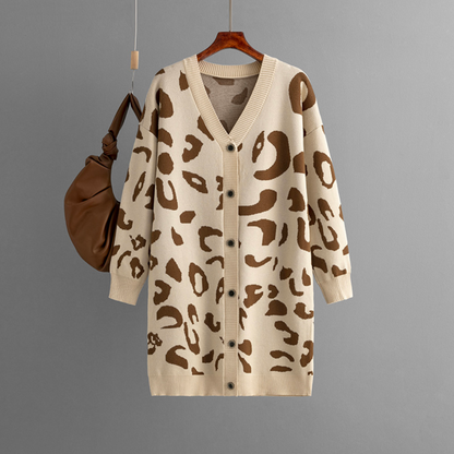 Women's button-up leopard print sweater