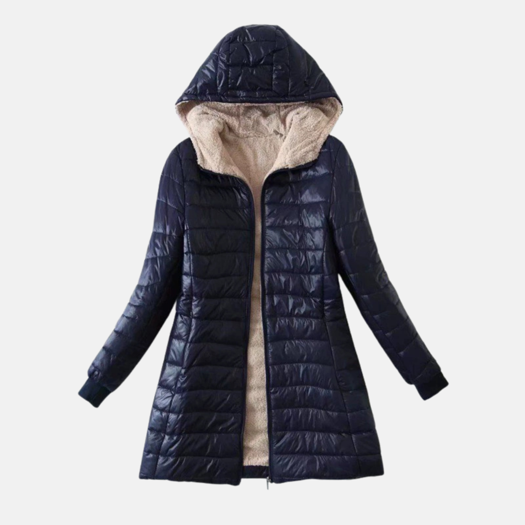 Women’s Puffer Coat – Quilted Insulated – Plush Lined – Hooded Mid-Length Fit
