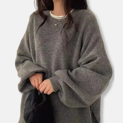 Women’s Pullover Sweater - Knit - Oversized Fit - Crew Neck - Balloon Sleeves
