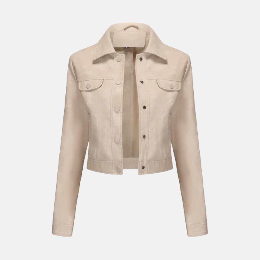 Faux Suede Cropped Snap-Button Jacket