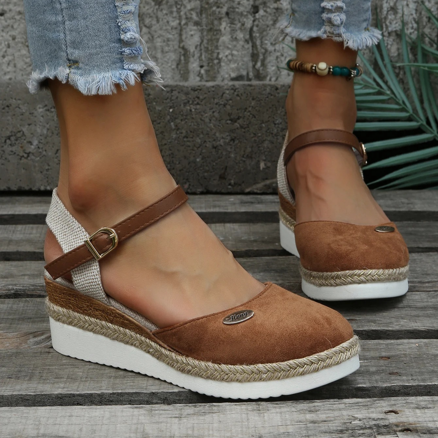 Women's Espadrille Wedge Sandals - Closed Toe - Slingback Strap - Adjustable Buckle