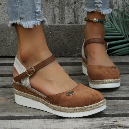 Women's Espadrille Wedge Sandals - Closed Toe - Slingback Strap - Adjustable Buckle