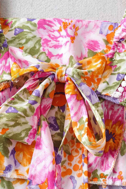Women's Sundress - Floral Print - Square Neck - Ruffle Straps - Flared Skirt