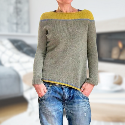 Women's Sweater - Boat Neck - Long Sleeve Fitted Knit - Striped Casual Wear