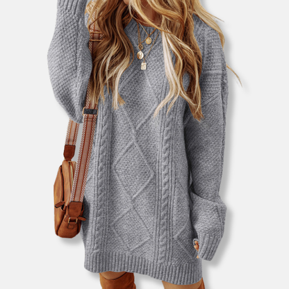 Women’s Sweatshirt – Cable Knit Wool – Loose Fit – Knee Length – Long Sleeve Casual Wear