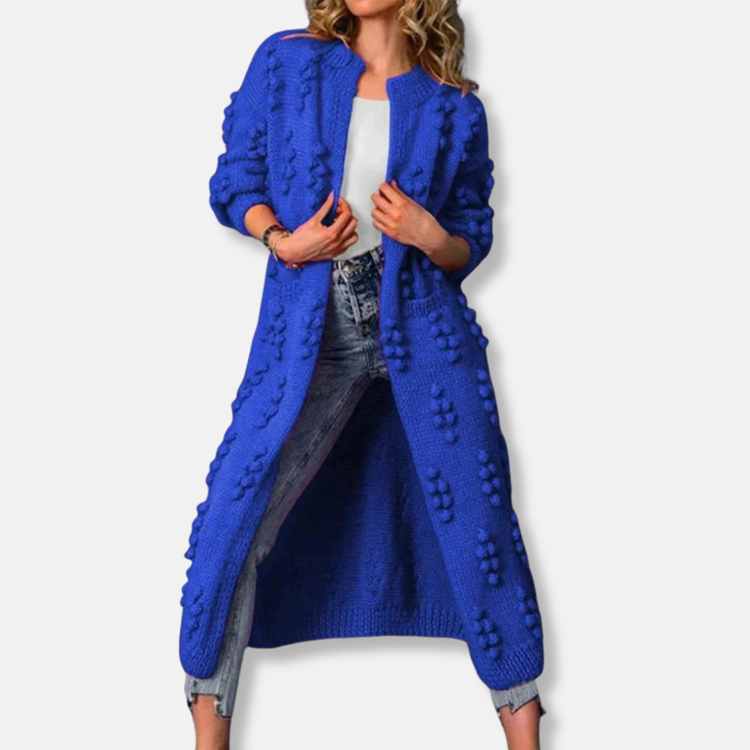 Wool Bobble Knit Relaxed Open Front Cardigan