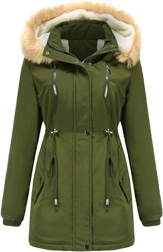 Fleece Lined Faux Fur Hooded Long Coat