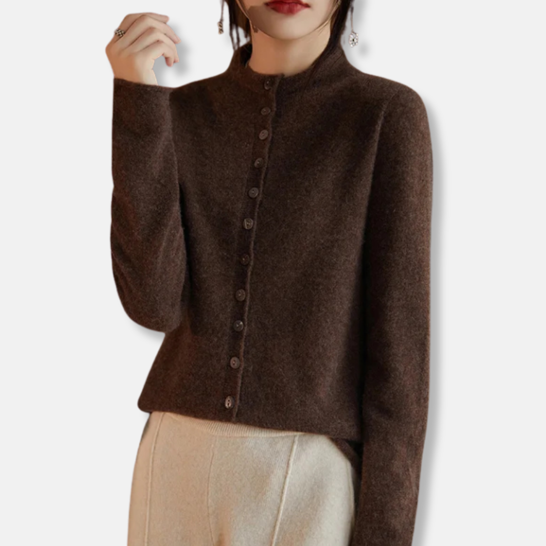 Women’s Cardigan Sweater – Wool Knit – Relaxed Tailored Fit – Button Front – Spread Collar