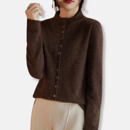 Women’s Cardigan Sweater – Wool Knit – Relaxed Tailored Fit – Button Front – Spread Collar