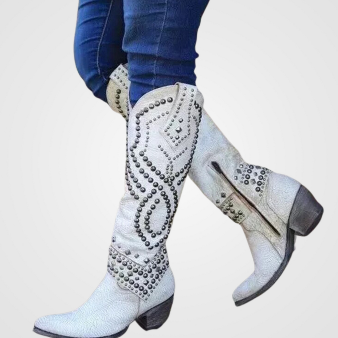 Women's long boots with rivet design