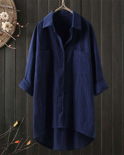 Women's Tunic Shirt - Breathable Cotton - Button-Up Relaxed Fit - Long Sleeve