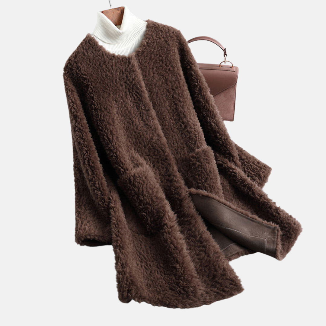 Women’s Coat - Faux Fur - Mid Length - Relaxed Fit - Open Front