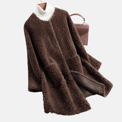 Women’s Coat - Faux Fur - Mid Length - Relaxed Fit - Open Front