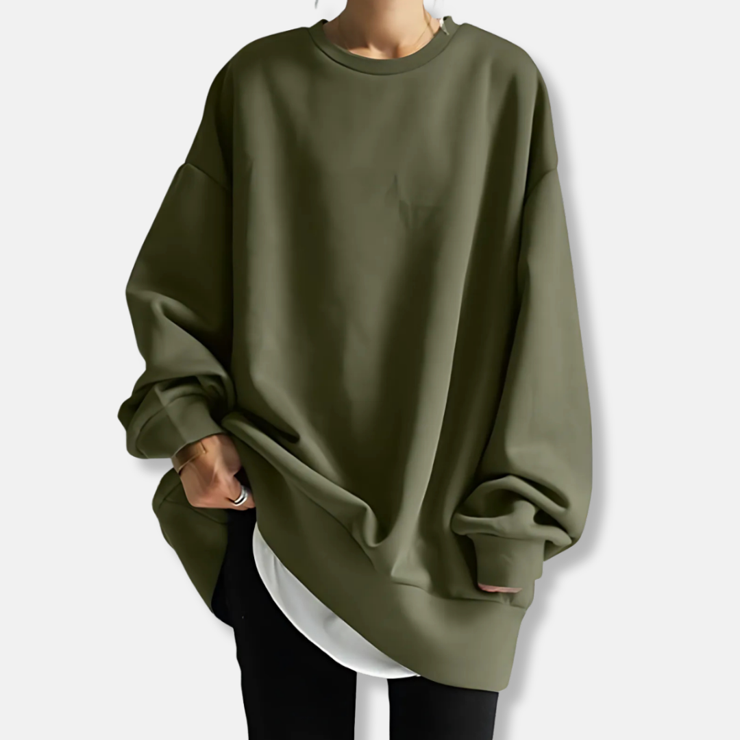 Cotton Blend Oversized Crewneck Sweatshirt