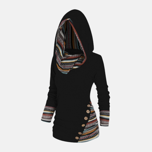 Knit Tribal Pattern Fitted Hooded Top