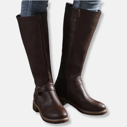 Women’s Boots - Leather-Like Material - Knee-High Shaft - Dual Zipper Closure