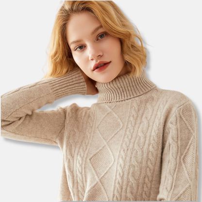 Women’s Sweater - Knitted Fabric - Turtleneck - Slim Fit - Cable Knit
