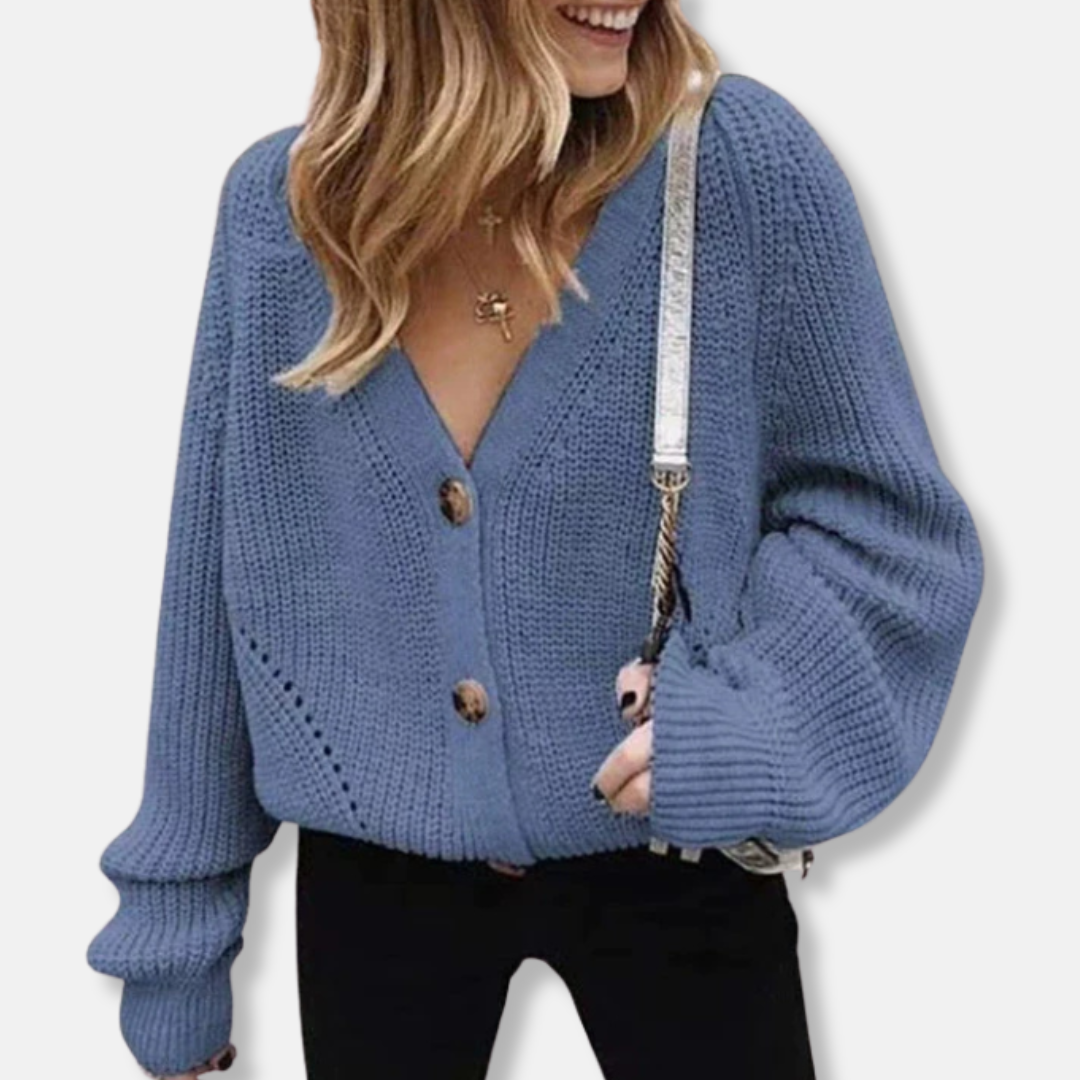 Isla Chunky Knit Cardigan Sweater | Relaxed Fit V-Neck Cardigan Sweater