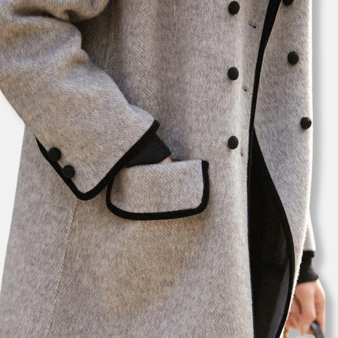 Elisa Relaxed Fit Coat | Double-Breasted Button Front Coat