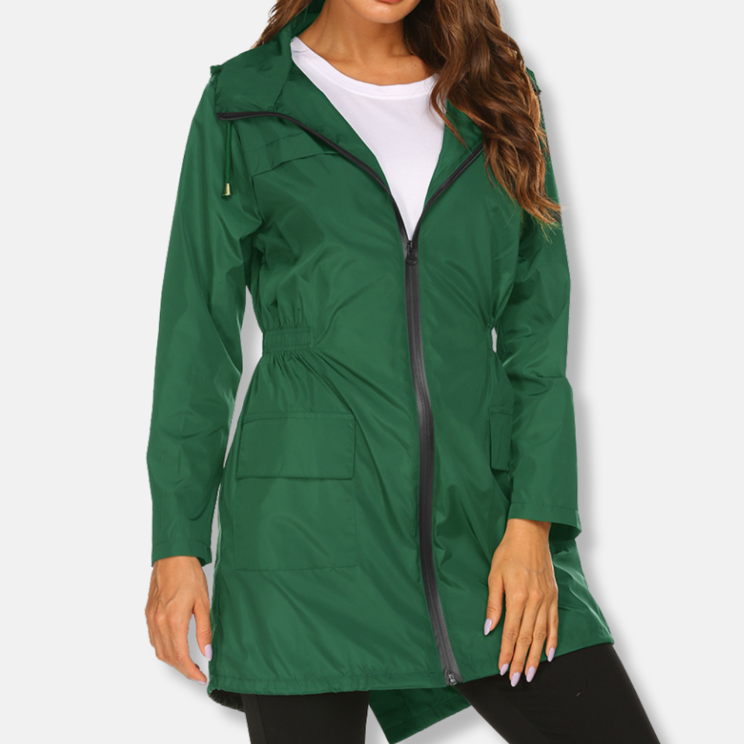 Isla Hooded Rain Jacket | Zip Closure Drawstring Waist Jacket