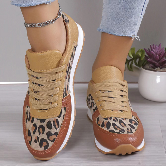 Leopard Print Lace-Up Fashion Sneakers