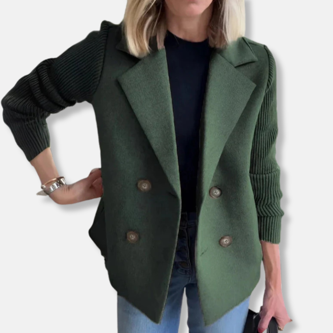 Wool Blend Double-Breasted Ribbed Blazer