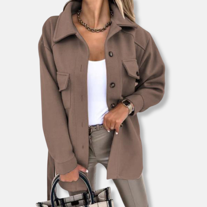 Amelia Wool Collared Shacket | Relaxed Fit Belted Shacket