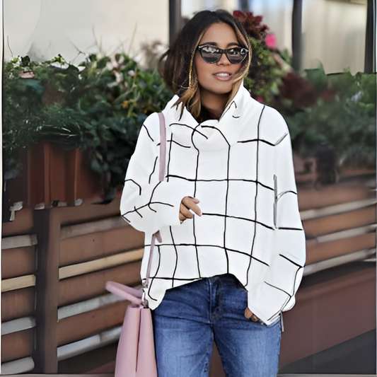 Spliced High Neck Check Sweater