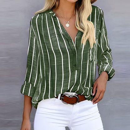 Women's striped loose button-down shirt
