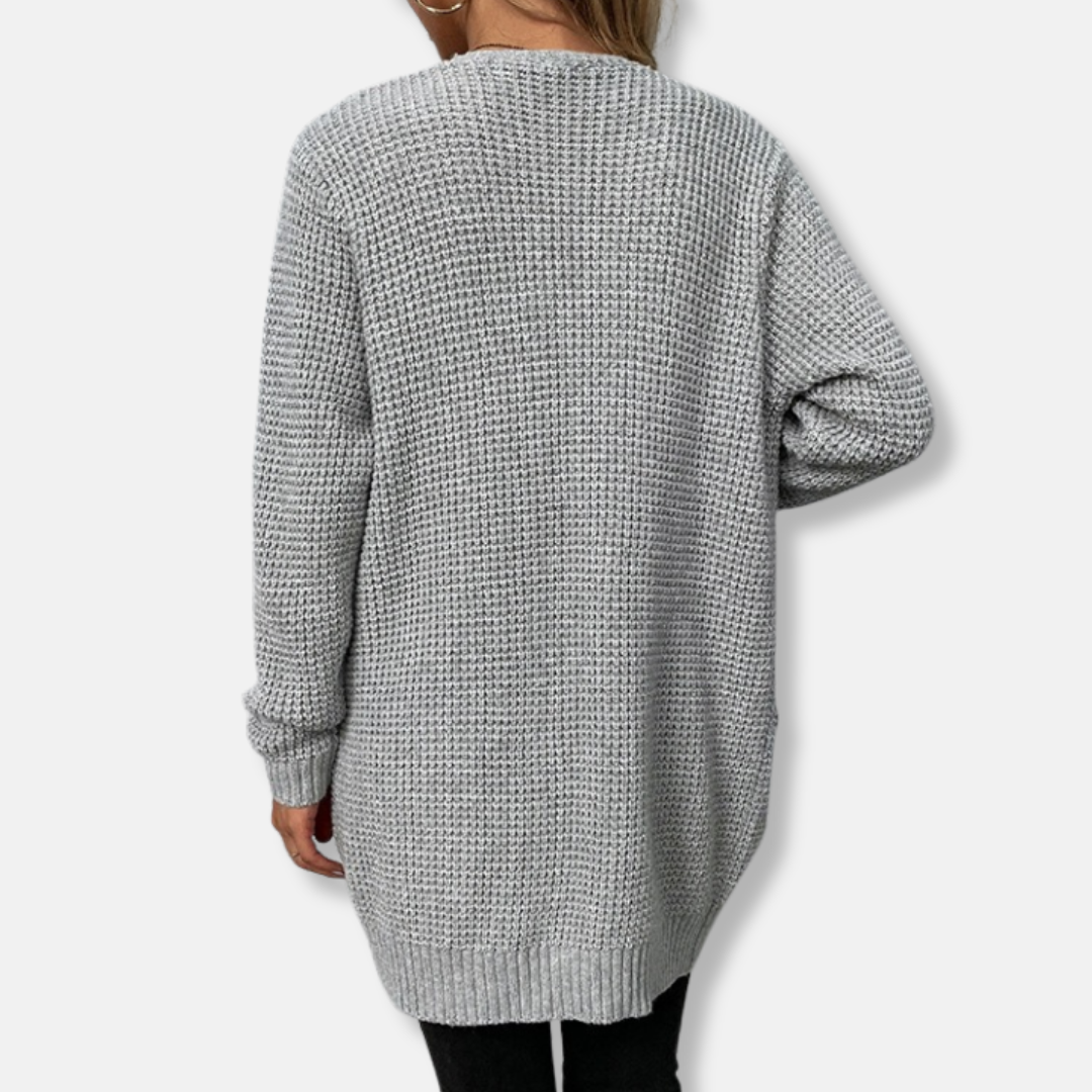 Waffle Knit Relaxed Fit Long Sleeve Cardigan 