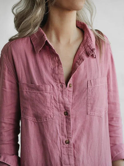 Women's Linen Jumpsuit - Button Down - Relaxed Fit - Long Sleeve - Breathable Fabric