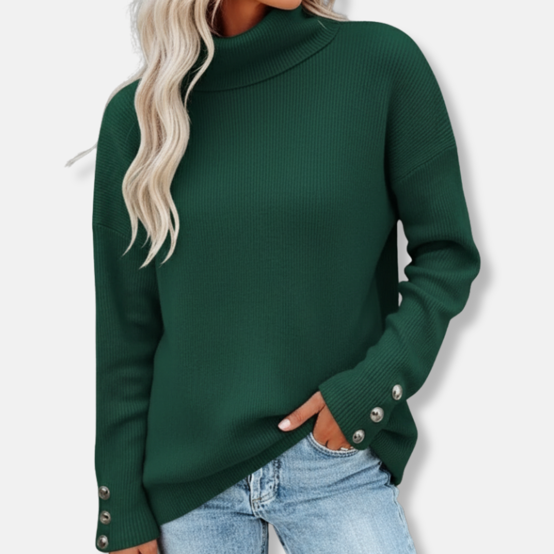 Olivia Oversized Turtleneck Sweater | Ribbed Button Cuff Sweater