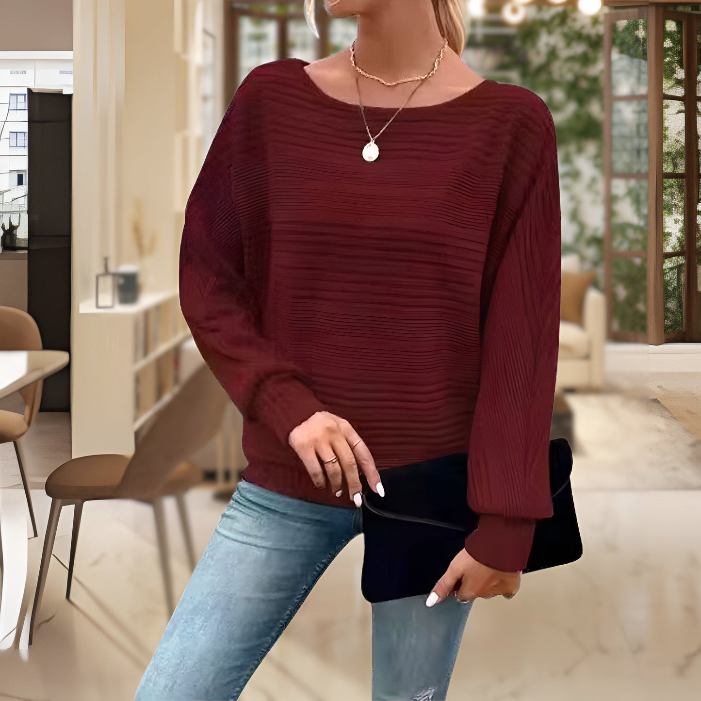 Women's cozy sweater with striped
