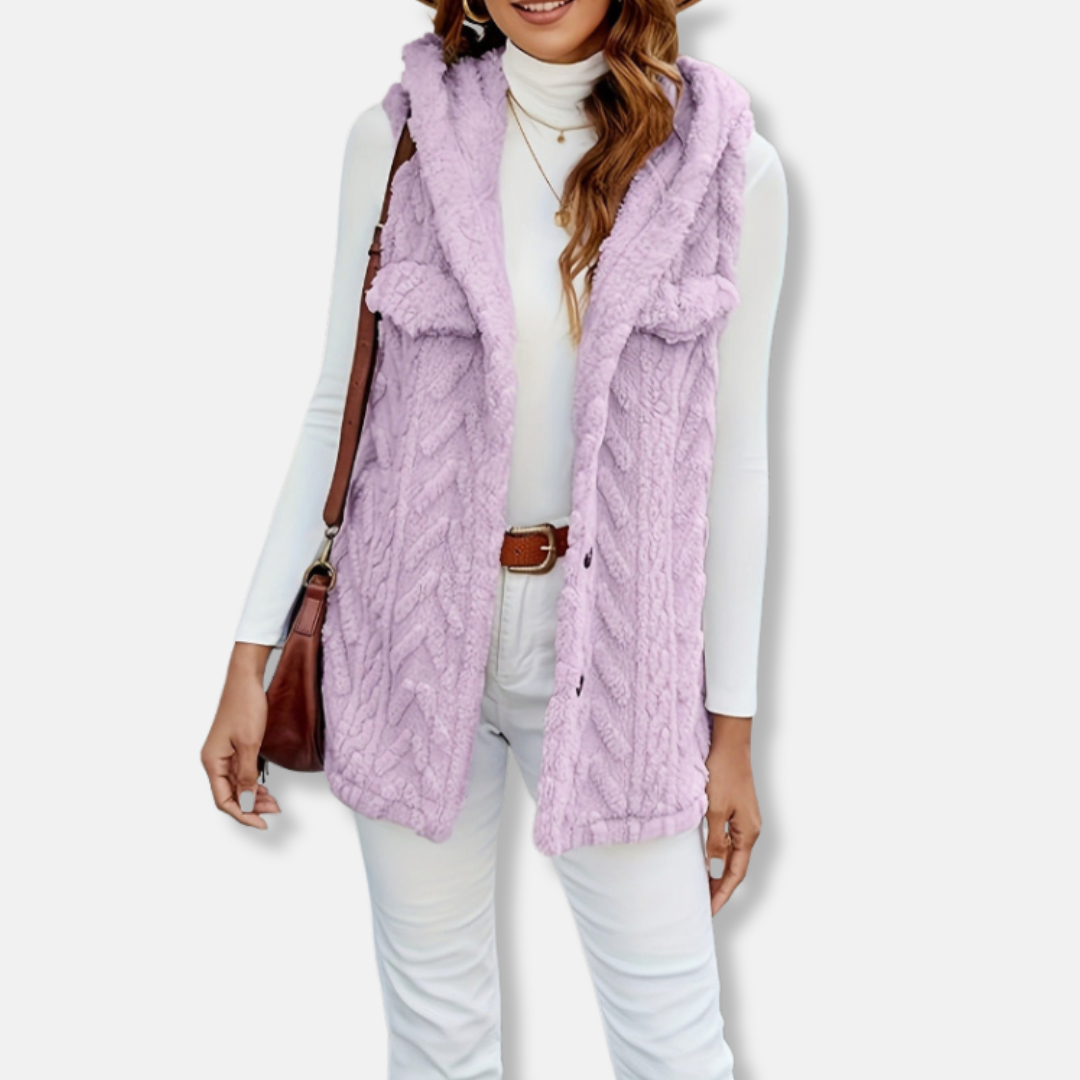Fuzzy Knit Relaxed Fit Hooded Vest 