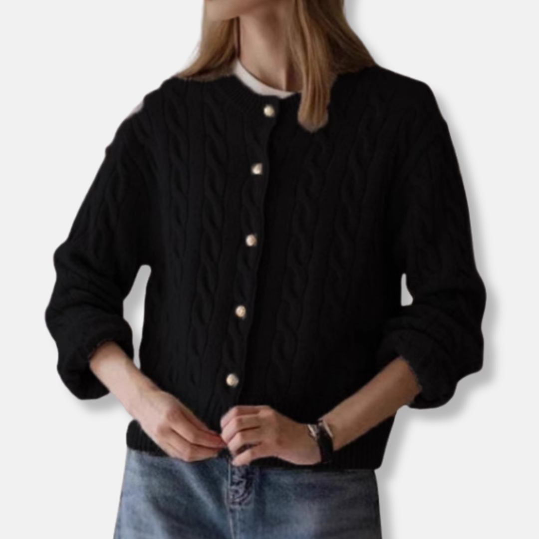 Women’s Cardigan – Wool Knit – Relaxed Fit – Cable Knit – Button Front – Hip Length