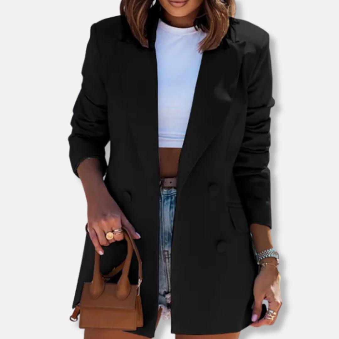 Amelia Cotton Double-Breasted Blazer | Relaxed Fit Collared Blazer