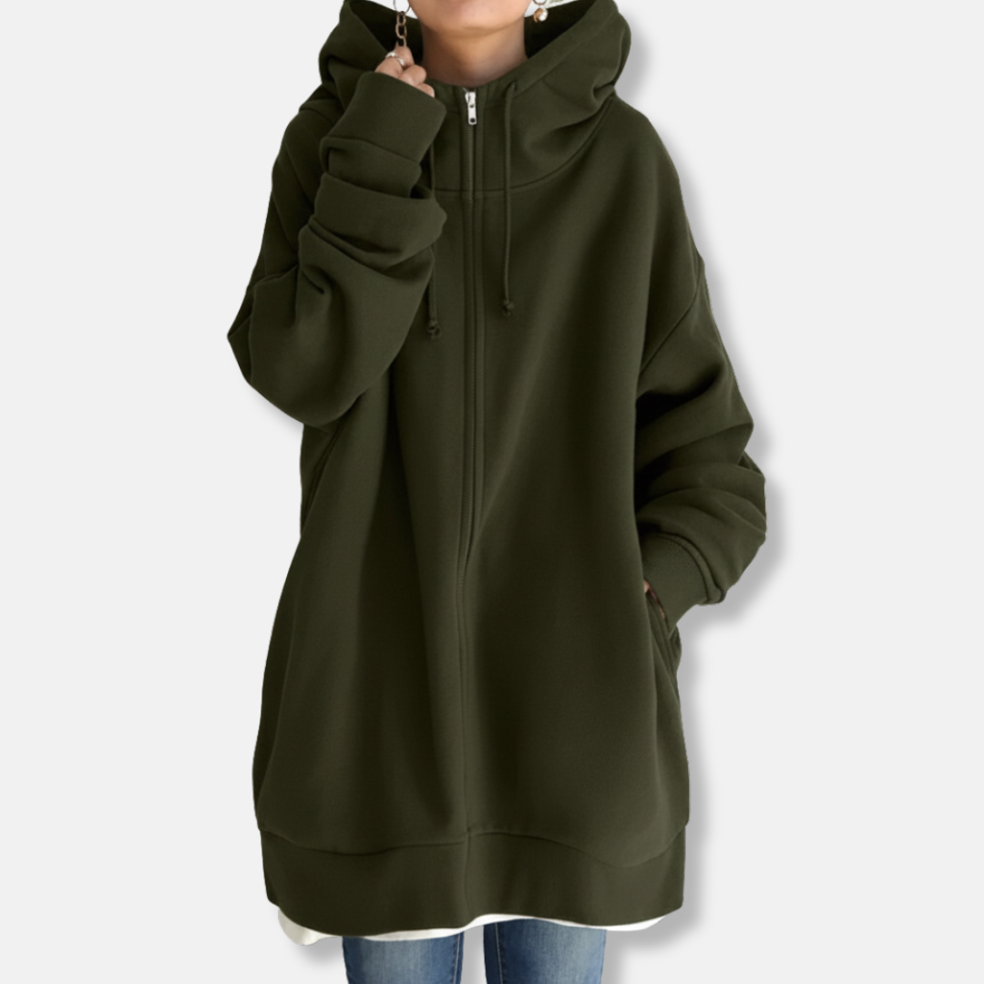 Plush Fleece Oversized Zip Front Hoodie 