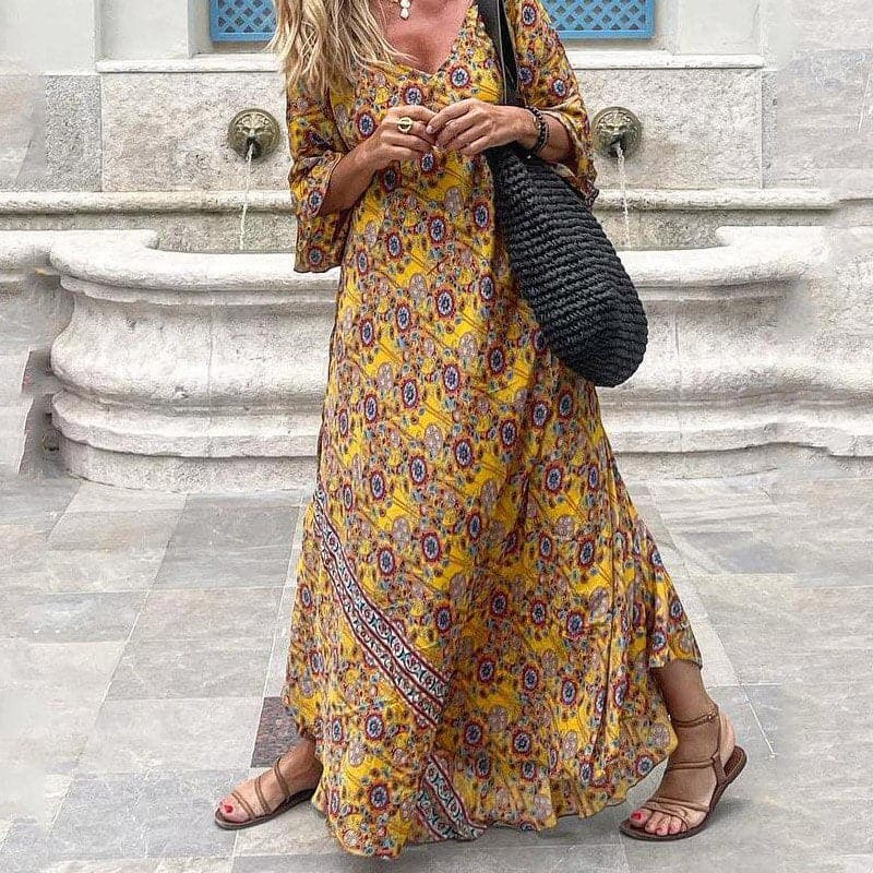 Flowing V-Neck Breathable Maxi Dressnull