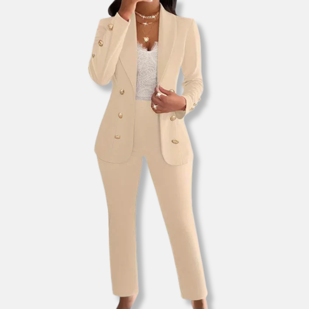 Women’s Two-Piece Pants Set – Slim Fit Blazer with Shawl Collar – Straight Leg Trousers