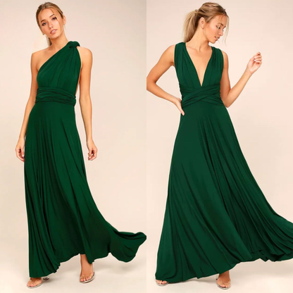 Women's Maxi Dress - Flowing A-Line Silhouette - Deep V-Neck - Open Back Tie Detail