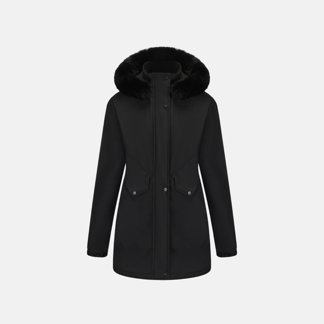 Woven Adjustable Waist Faux Fur Hood Jacket