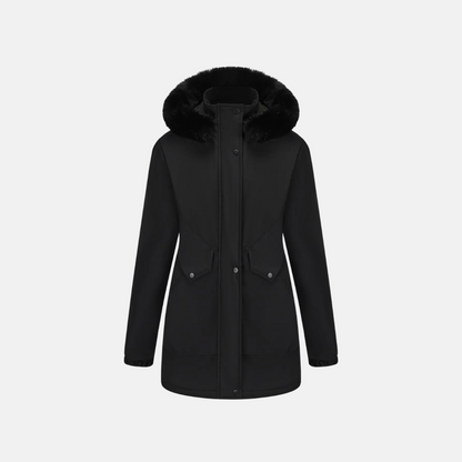 Women’s Jacket - Woven - Mid-Thigh Length - Adjustable Waist - Faux Fur Hood