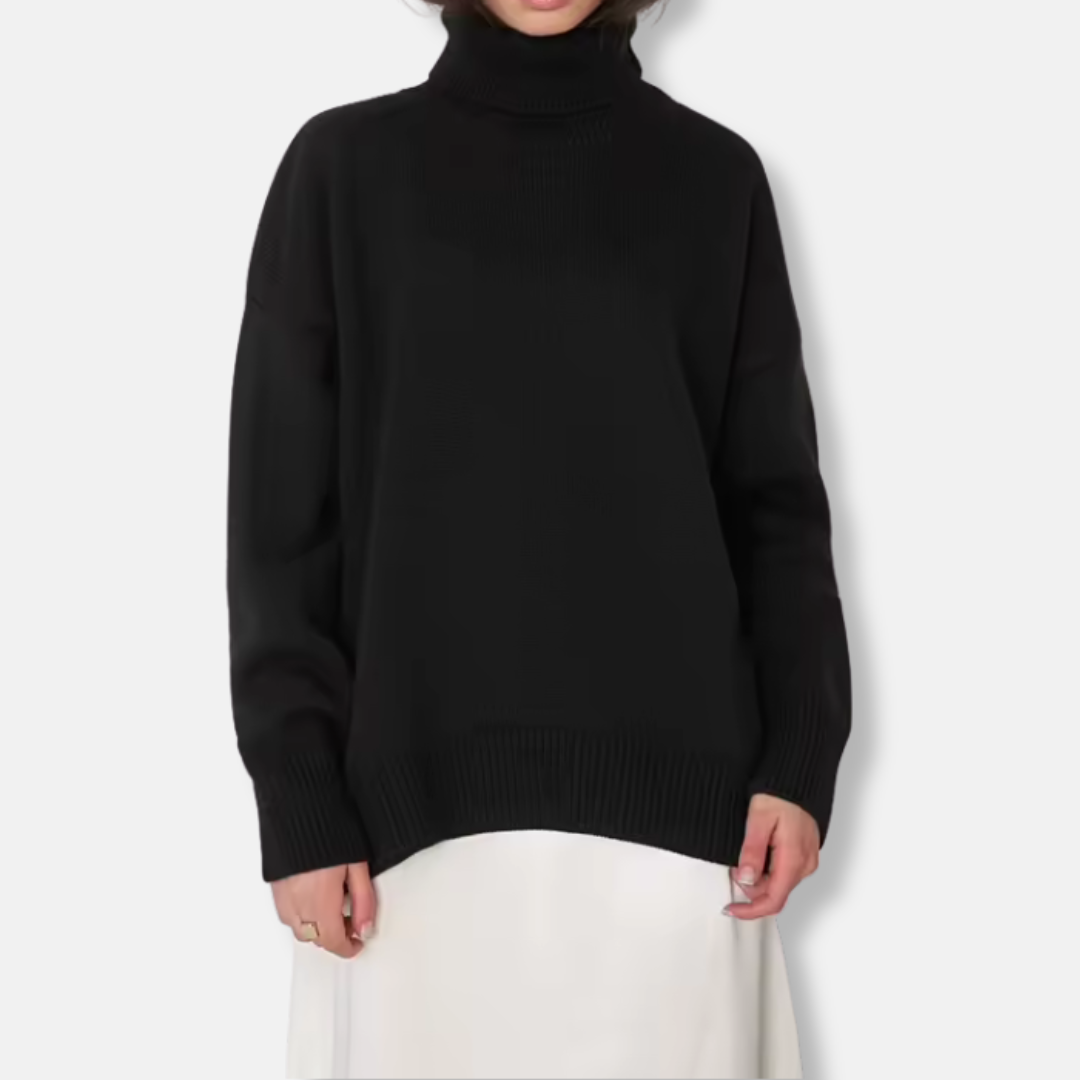 Ribbed Knit Oversized Fit Turtleneck Sweater 