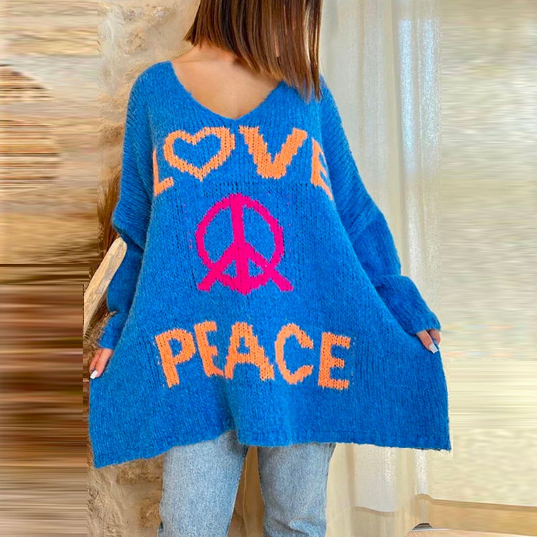 Women's loose v-neck letter knitted sweater
