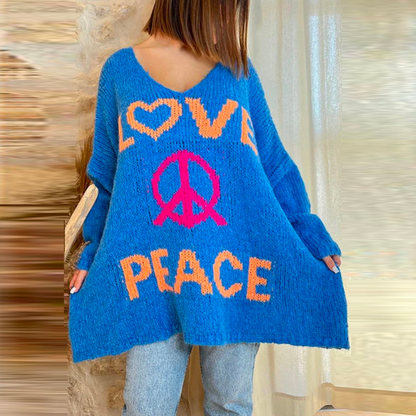 Women's loose v-neck letter knitted sweater