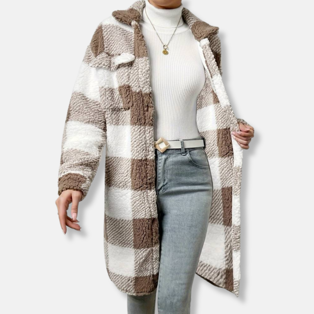 Isabella Fleece Check Shacket | Oversized Collared Shacket