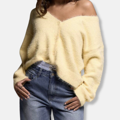 Women’s Cardigan - Knit - Oversized Fit - V-Neck - Button Closure