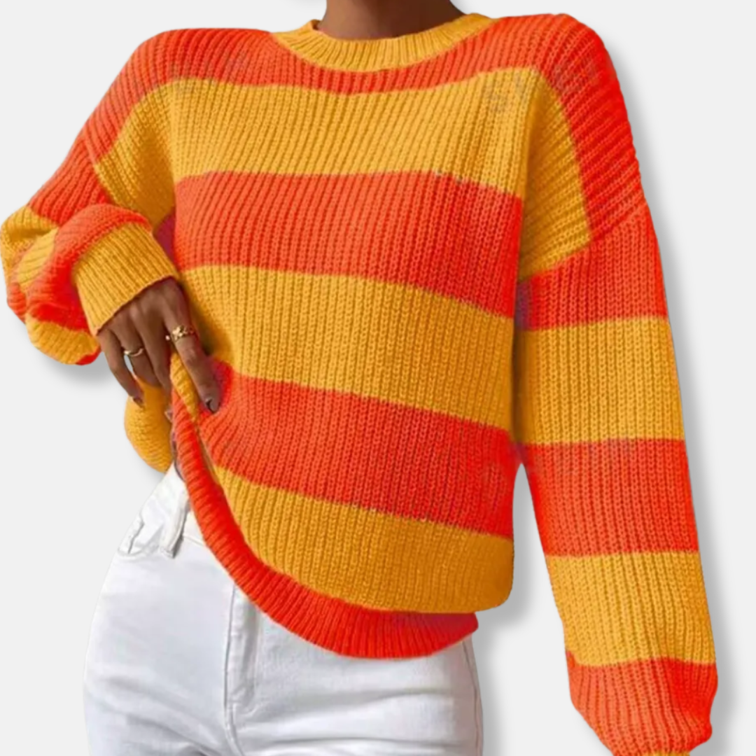 Women’s Sweatshirt – Ribbed Knit – Loose Fit – Balloon Sleeve – Round Neck Casual Wear