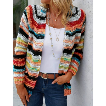 Women's long sleeve colorful striped cardigan